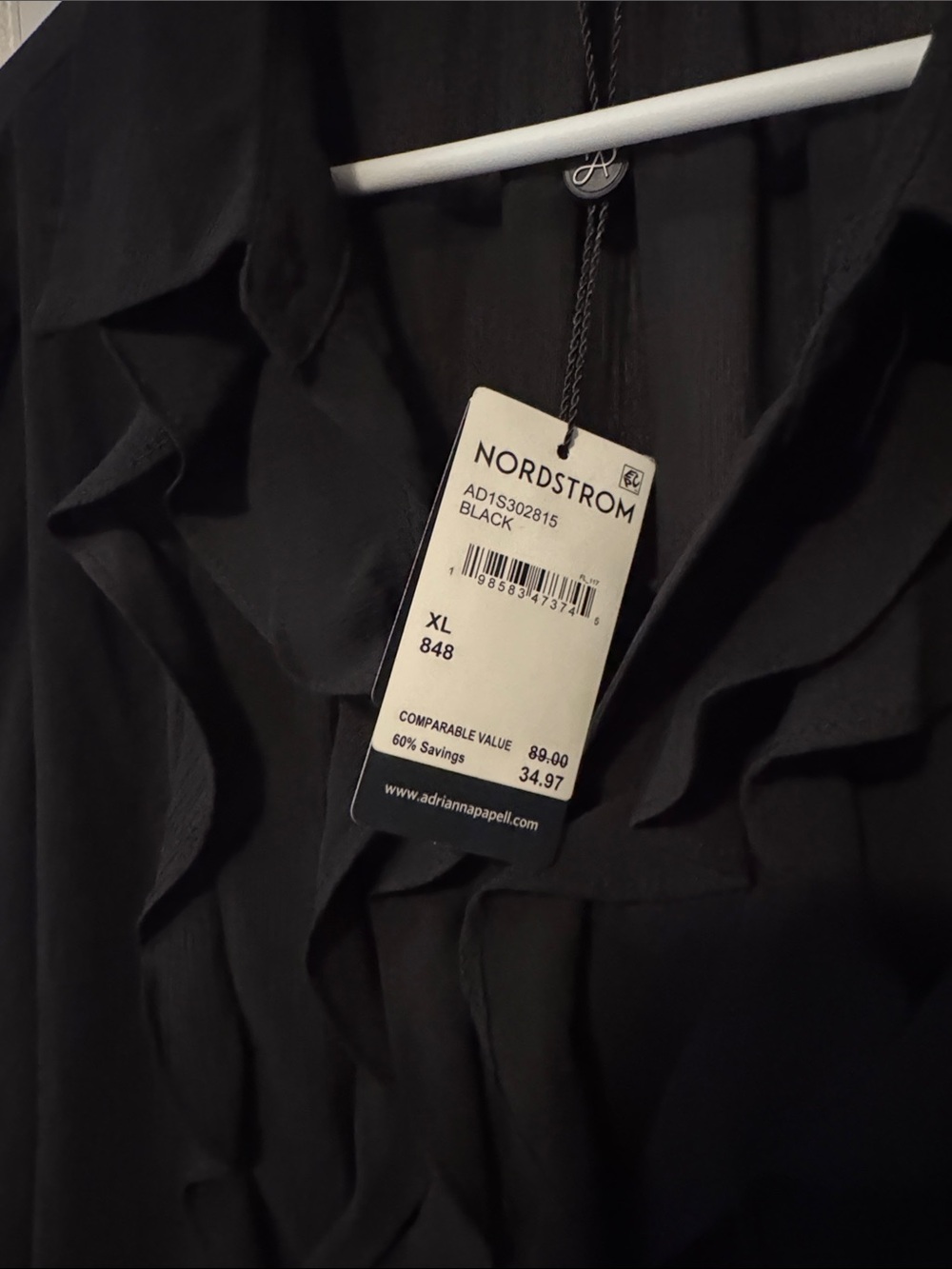Adrianna Papell Black Ruffle Front Blouse - Picture 2 of 2